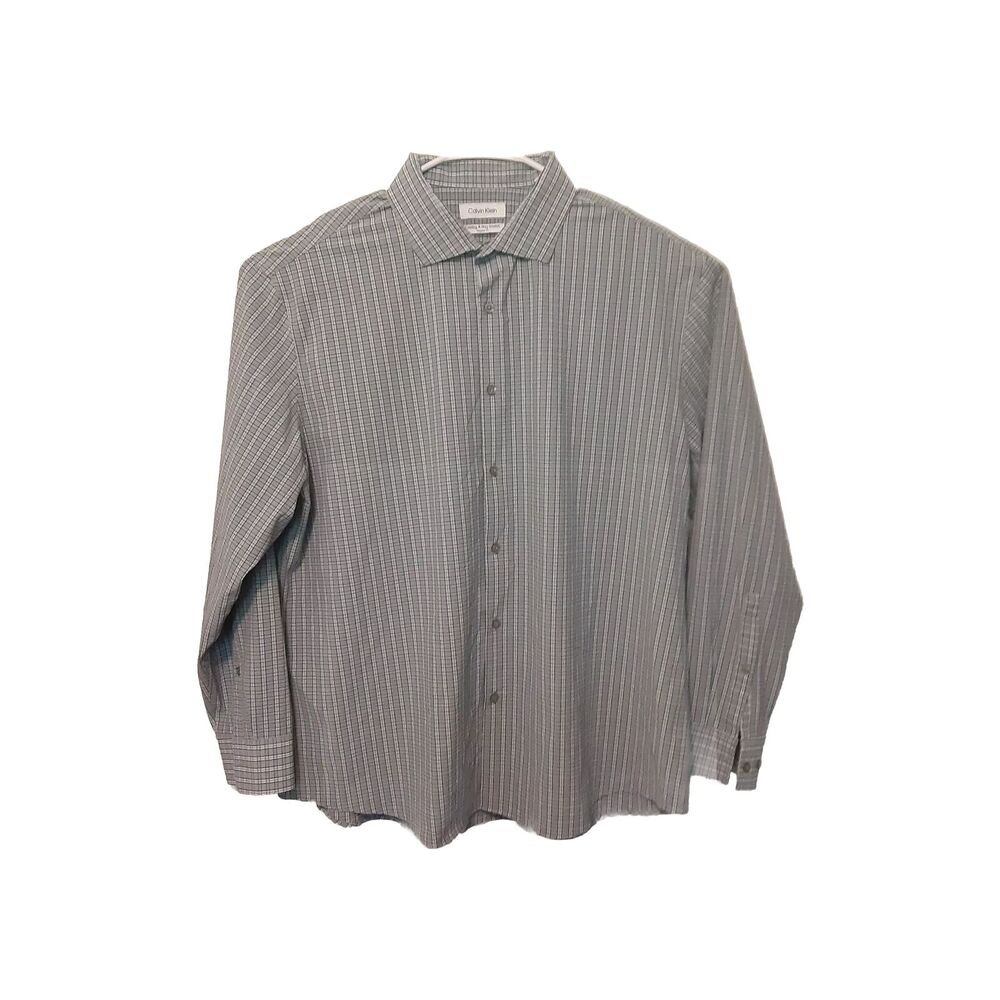Calvin Klein Cooling 4 Way Stretch Mens XL Blue Plaid Long Sleeve Button Up...